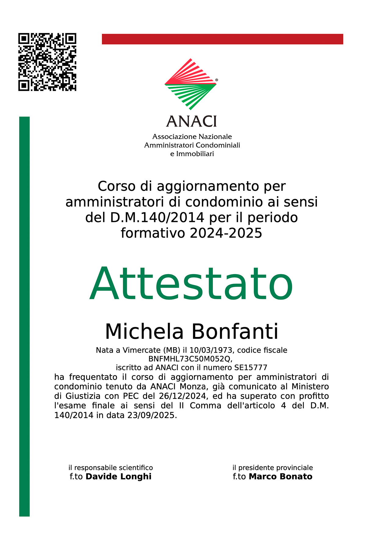attestato michela bonfanti